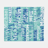 名前パターンティール(緑がかった色)ブルータイポグラフィスタンプされたアロバー フリースブランケット (正面(横))