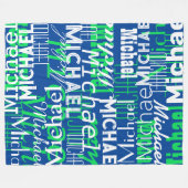 名前パターンブルーグリーンスタンピングアロバー フリースブランケット (正面(横))