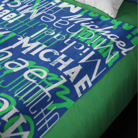 名前パターンブルーグリーンスタンピングアロバー フリースブランケット