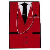 名前パーソナライズされたおもしろい抱き枕赤いスーツとネクタイ ミディアムペーパーバッグ (正面)