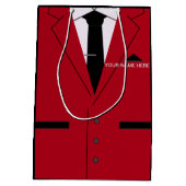 名前パーソナライズされたおもしろい抱き枕赤いスーツとネクタイ ミディアムペーパーバッグ (裏面)