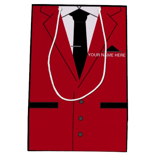 名前パーソナライズされたおもしろい抱き枕赤いスーツとネクタイ ミディアムペーパーバッグ (裏面)