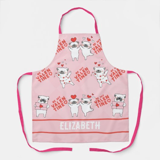 名前パーソナライズされたおもしろい犬ピンクエプロン エプロン (正面)