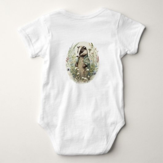 名前パーソナライズされたかわいいアナグマ ベビーボディスーツ (裏面)