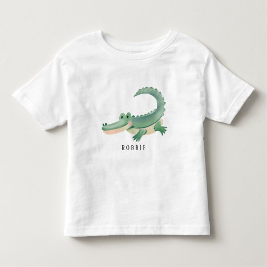 名前パーソナライズされたかわいいアリゲーター/ Gator Kids トドラーTシャツ (正面)