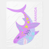 名前パーソナライズされたかわいいカラフルシャークパープル フリースブランケット (正面)