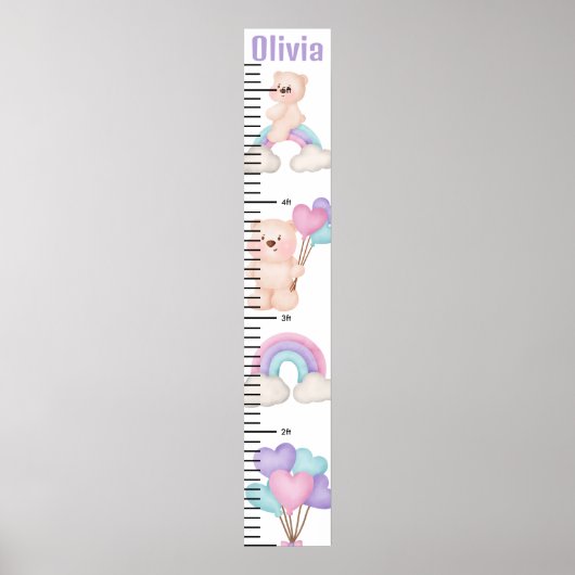 名前パーソナライズされたかわいいクマのベビー成長図 ポスター (正面)