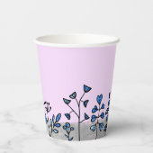 名前パーソナライズされたかわいいグレーブルー&パープルフローラ 紙コップ (裏面)