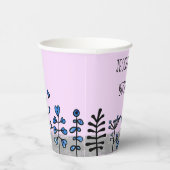 名前パーソナライズされたかわいいグレーブルー&パープルフローラ 紙コップ (右)