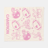 名前パーソナライズされたかわいいサッカーコケットボーピンク フリースブランケット (正面(横))