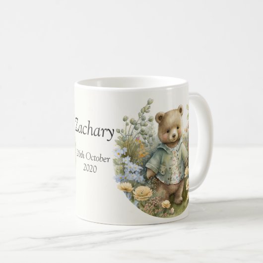 名前パーソナライズされたかわいいテディベアマグカップ コーヒーマグカップ (正面右)
