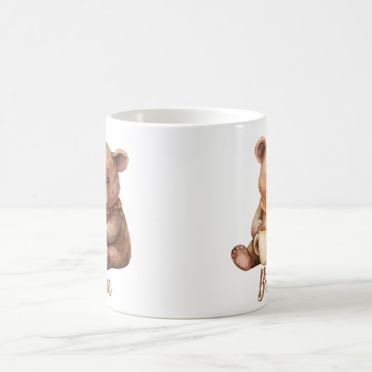 名前パーソナライズされたかわいいテディベア コーヒーマグカップ (中央)