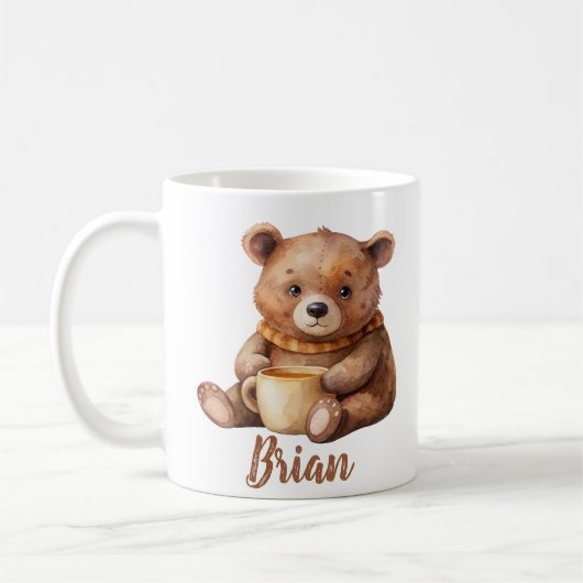 名前パーソナライズされたかわいいテディベア コーヒーマグカップ (左)