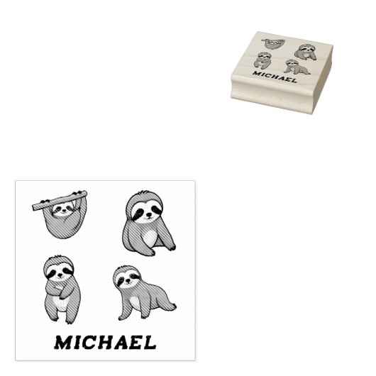 名前パーソナライズされたかわいいナマケモノ ラバースタンプ (押印)