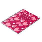 名前パーソナライズされたかわいいハートパターン濃いマゼンタ ノートブック (左側)