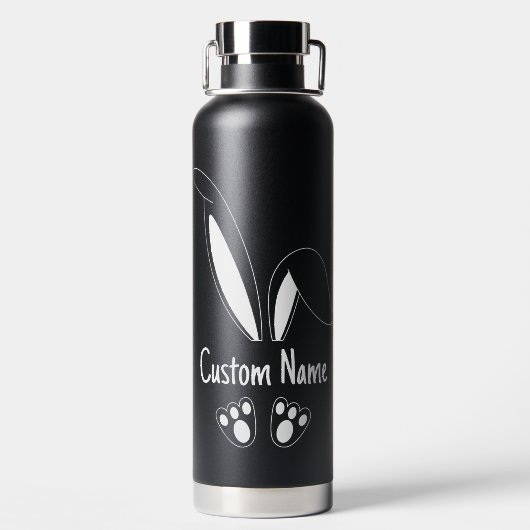 名前パーソナライズされたかわいいバニー復活祭 ウォーターボトル (背面)