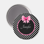 名前パーソナライズされたかわいいピンクの弓 マグネット (正面/裏面)