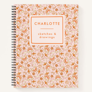 名前パーソナライズされたかわいいピンクレトロクリスマスディスコ ノートブック