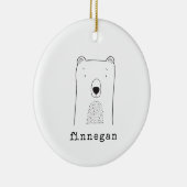 名前パーソナライズされたかわいいベアラインアートクリスマス セラミックオーナメント (右)