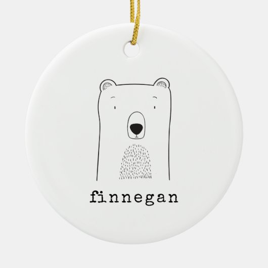名前パーソナライズされたかわいいベアラインアートクリスマス セラミックオーナメント (正面)