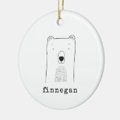 名前パーソナライズされたかわいいベアラインアートクリスマス セラミックオーナメント (左)