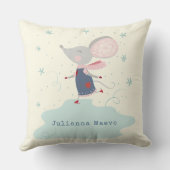 名前パーソナライズされたかわいいマウスアイススケートで滑る冬 クッション (裏面)