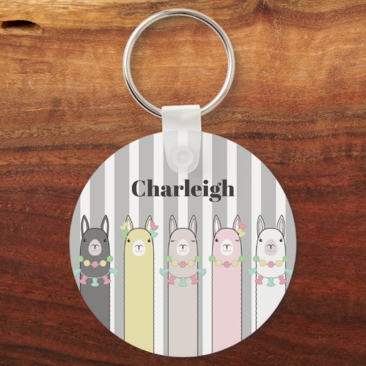 名前パーソナライズされたかわいいレトロラカラフルマス キーホルダー (正面)