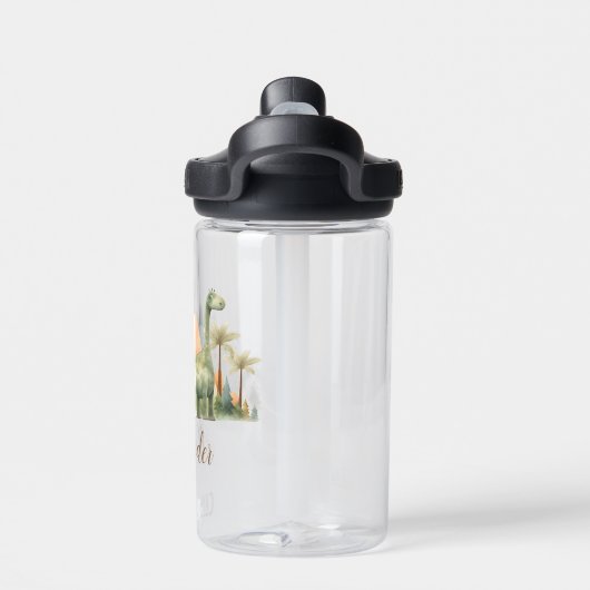 名前パーソナライズされたかわいい水彩恐竜 ウォーターボトル (背面)