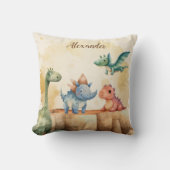 名前パーソナライズされたかわいい水彩恐竜 クッション (正面)