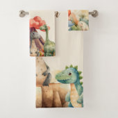 名前パーソナライズされたかわいい水彩恐竜 バスタオルセット (インサイチュ)