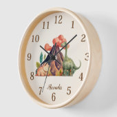 名前パーソナライズされたかわいい水彩恐竜 壁時計 (傾斜)