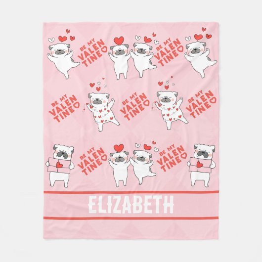 名前パーソナライズされたかわいい犬ピンクフリースブランケット フリースブランケット (正面)