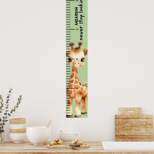 名前パーソナライズされたかわいい男の赤ちゃん成長図 ポスター (キッチン)