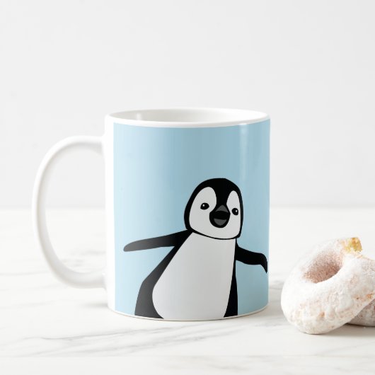 名前パーソナライズされたかわいい覗きペンギン青 コーヒーマグカップ (ドーナツ)