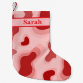 名前パーソナライズされたかわいい赤い色のチスメリーマス スモールクリスマスストッキング (正面)