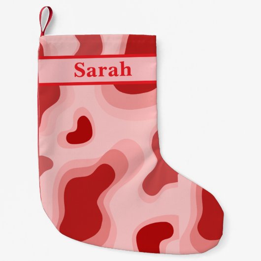 名前パーソナライズされたかわいい赤い色のチスメリーマス スモールクリスマスストッキング (正面)