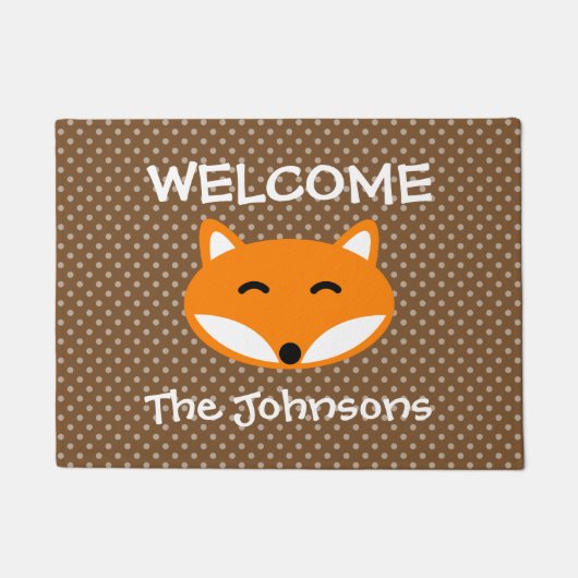 名前パーソナライズされたかわいい赤キツネ水玉模様ドアマット ドアマット (正面)