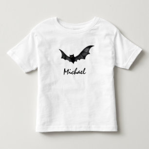 名前パーソナライズされたかわいい黒不気味こうもりハロウィーン トドラーTシャツ