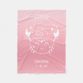 名前パーソナライズされたがん〔占星術の〕十二宮図誕生日ピンク フリースブランケット (正面)