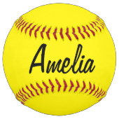 名前パーソナライズされたが黄色のソフトボール ソフトボール (正面)