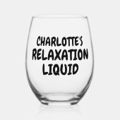 名前パーソナライズされたくつろぎ液 ステムなしワイングラス (正面)