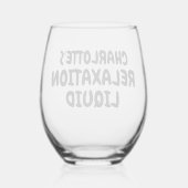 名前パーソナライズされたくつろぎ液 ステムなしワイングラス (裏面)