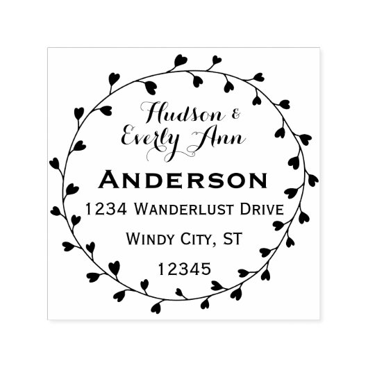 名前パーソナライズされたとアドレスのハートリース セルフインキングスタンプ (デザイン)