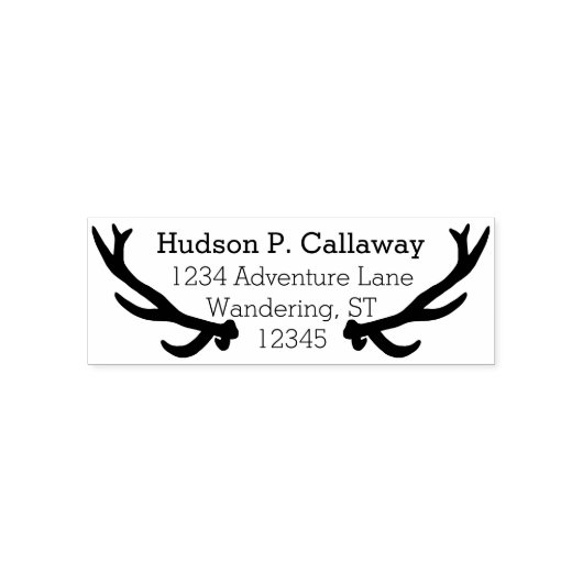 名前パーソナライズされたとアドレスの〔雄ジカの〕枝角 セルフインキングスタンプ (デザイン)