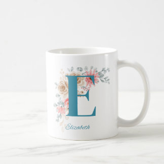 名前パーソナライズされたとアルファベット付きコーヒーマグE コーヒーマグカップ