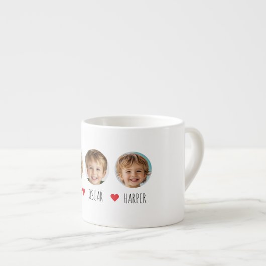 名前パーソナライズされたとハート付きキッズフォト エスプレッソカップ (正面右)