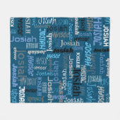 名前パーソナライズされたとフルネーム青い灰色の文字 フリースブランケット (正面(横))