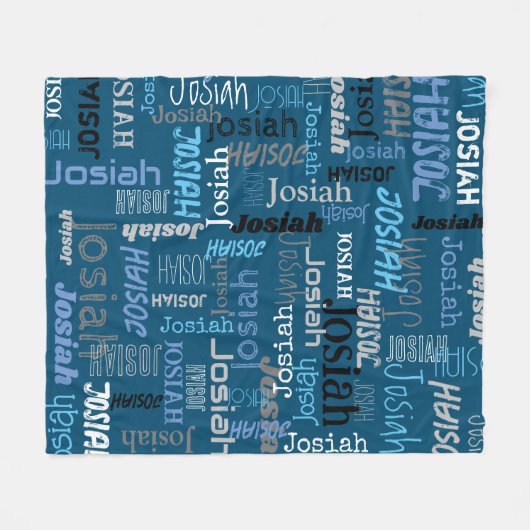 名前パーソナライズされたとフルネーム青い灰色の文字 フリースブランケット (正面(横))