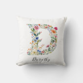 名前パーソナライズされたとフローラモノグラム'D' クッション (正面)