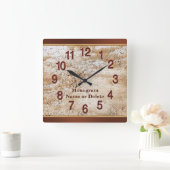 名前パーソナライズされたとモノグラムの壁時計男性へ スクエア壁時計 (ホーム)